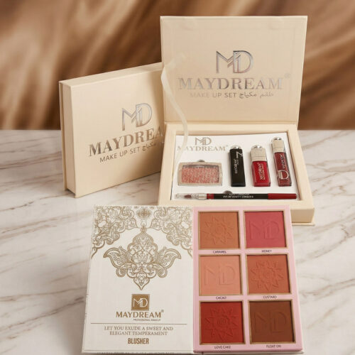 photo_2026-04-09_13-27-33 مجموعة المكياج والدفتر الأبيض للأيشادو والبلاشر والهايلايتر من MAYDREAM